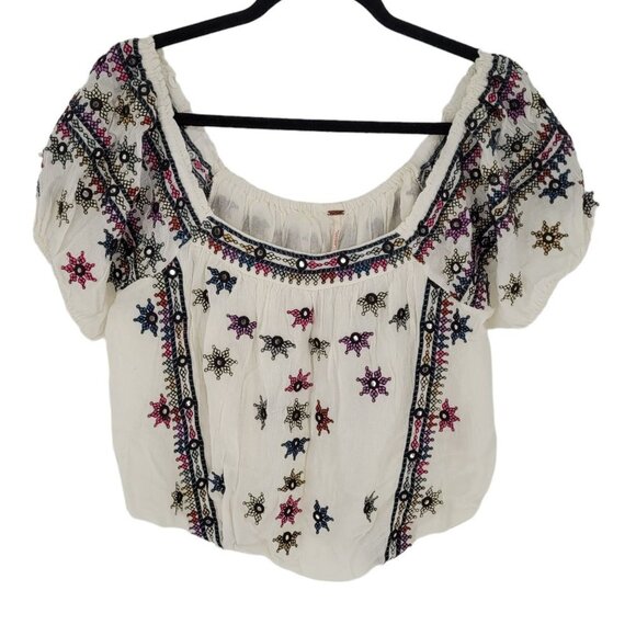 Free People Womens medium Aurura Embroidered cropped boho bubble silhouette top - Picture 1 of 11